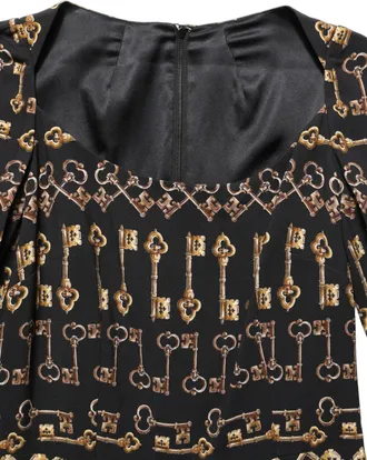 Dolce & Gabbana Black Key Print Long Sleeves Sheath Midi Womens Dress