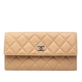 Chanel Pre-owned Long Flap Portemonnee - Dames - Pre-owned - Beige - Maat: ONE Size Leer