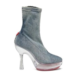 Diesel Heeled Boots, female, Blue, Size: 9 US Blue Denim Platform Boots with Clear Heel