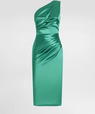 Dolce & Gabbana One-shoulder Stretch Satin Dress - Woman Green Satin 38