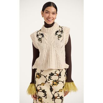La DoubleJ Cameo Vest Embroidered in Solid Ecru at Nordstrom, Size X-Small