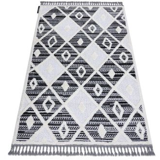 RugsX Alfombra Maroc P662 Diamantes Negro / Blanco Franjas Bereber Marroqu&iacute; Shaggy Grey 180x270 Cm