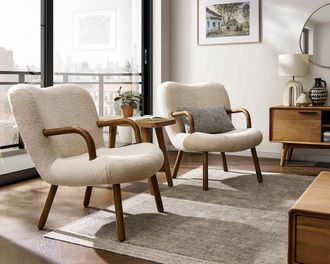 Castlery Winora Wingback Armchair Set of 2, Sand, Compact, Multi Color