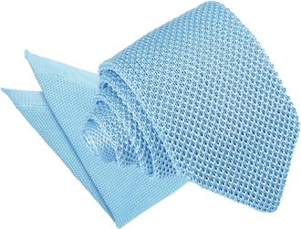 DQT Men Knit Knitted Plain Casual Slim 7cm Neck Tie with Matching Handkerchief Pocket Square Baby Blue