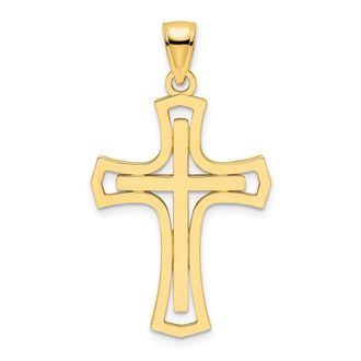 Diamond2Deal 14k Yellow Gold Polished Double Cross Pendant