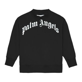 Palm Angels Curved Logo Reg. Crewneck - male - Palm Angels - Kids Sweatshirts - Black - 14 Y - Kids