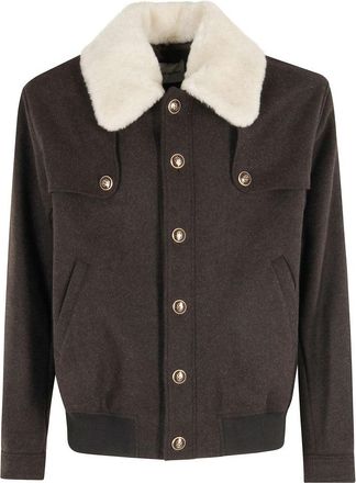 Drôle de Monsieur Brown Wool Blouson Jacket With Removable Fur Collar