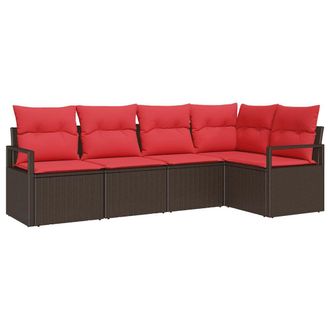 vidaXL Juego De Sof&aacute; 5 Pcs Marr&oacute;n Rat&aacute;n Sint&eacute;tico Vidaxl