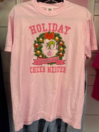 Comfort Colors Womens Holiday Cheer Meister Crewneck T-Shirt In Pink