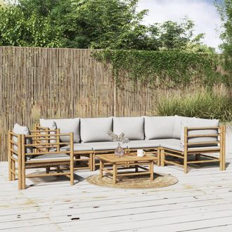 vidaXL Set De Muebles De Jard&iacute;n 7 Piezas Bamb&uacute; Y Cojines Gris Claro Vidaxl