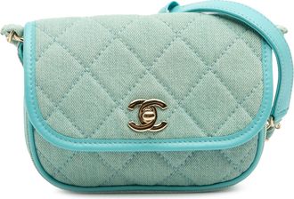 Chanel Pre-owned Womens Crossbody Bag Quilted Denim - Turquoise Textile - One Size