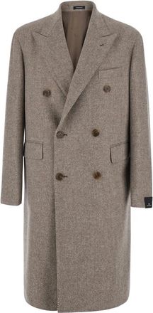 Tagliatore London Double-Breasted Coat - Heren - Mantel - Beige - M - Wol - Jassen