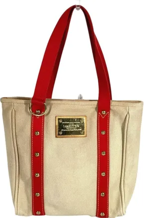 Louis Vuitton Beige Red Color Canvas Shoulder Bag Tote Bag (Pre-Owned)
