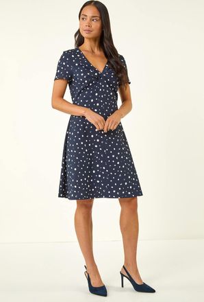 Roman Spot Print Twist Front Dress