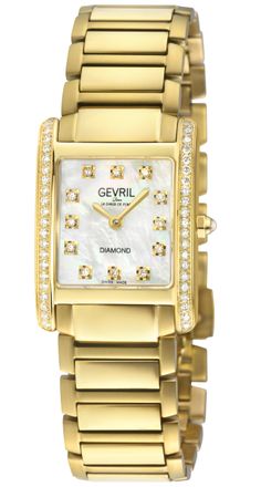 Gevril Group Womens Regina Swiss Diamond Watch, White MOP Dial, IPYG 2 sides Case, 316L Stainless Steel Bracelet. - Gold - One Size