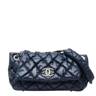 Chanel Pre-owned Matelasse Bubble Quilt Lambskin Shoulder Bag - Dames - Pre-owned - Blauw - Maat: ONE Size Leer