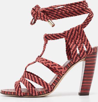 Jimmy Choo London Two Tone Woven Suede And Leather Ankle Tie Sandals