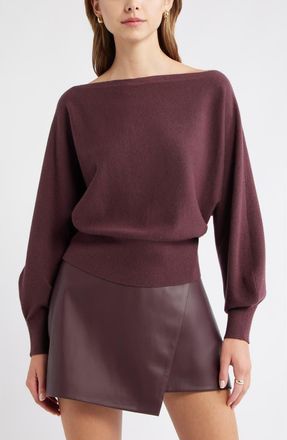 Open Edit Boat Neck Sweater in Burgundy Fudge at Nordstrom, Size Xx-Small