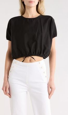 T Tahari Short Sleeve Tie Waist Crop Top in Black at Nordstrom Rack, Size X-Small