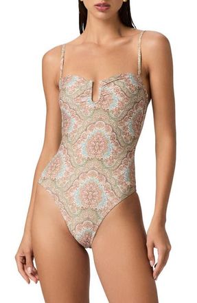 Paige Gianna U-Ring One-Piece Swimsuit in Beige/Surf Multi at Nordstrom, Size X-Small