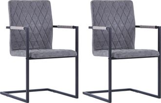 vidaXL Vidaxl - Sillas De Comedor Voladizas 2 Uds Cuero Sint&eacute;tico Gris Oscuro