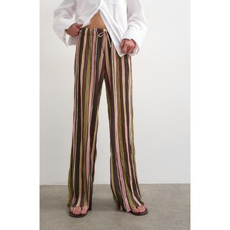 Topshop Stripe Crinkle Tie Waist Pants in Pink at Nordstrom, Size X-Small