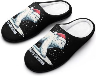 Generic White Bear Christmas Womens Slippers Warm House Slippers Indoor House Shoes with Anti-Skid Rubber Sole