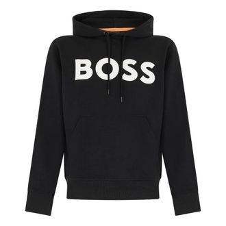 HUGO BOSS Relaxed-fit hoodie van katoen met groot logo - Heren - Sweatshirts & Hoodies - Zwart - Maat: L Katoen