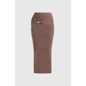 Mani&egrave;re De Voir Amy Asymmetric Midaxi Skirt With Hardware Detail in Taupe at Nordstrom, Size X-Small