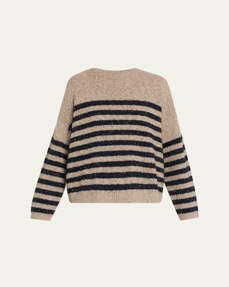 Brunello Cucinelli Shimmering Striped Wool-Cashmere Crewneck Sweater