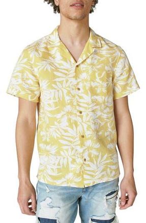 Lucky Brand Patterned Linen Blend Short Sleeve Shirt in Yellow Print at Nordstrom Rack, Size X-Large