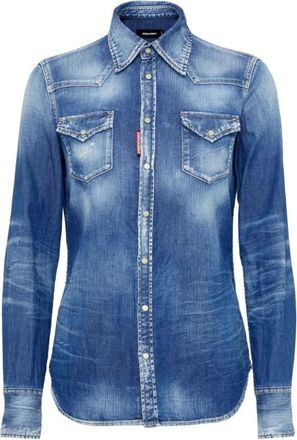 Dsquared2 Dames, Blouses & Shirts, Blauw, Maat: XS Katoen