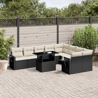 vidaXL Vidaxl - Set De Sof&aacute;s De Jard&iacute;n 10 Pzas Cojines Rat&aacute;n Sint&eacute;tico Negro