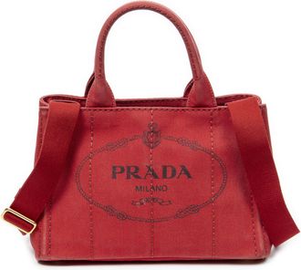 Prada Pre-owned Womens Small Canapa Tote Shoulder Bag - Red - One Size