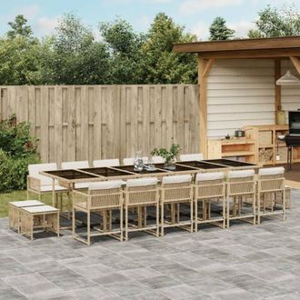 vidaXL Set Comedor De Jard&iacute;n 17 Pzas Con Cojines Rat&aacute;n Sint&eacute;tico Beige Vidaxl
