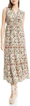 Max Studio Smocked Fit & Flare Maxi Dress in Cream/Red Poppies In Bloom at Nordstrom Rack, Size X-Large