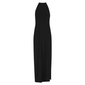 Norma Kamali Maxi Dresses, female, Black, Size: M Halter Long Dress with Side Slit
