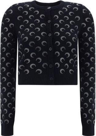 Marine Serre Womens Crescent Moon Cropped Cardigan - Black Viscose - Size Small