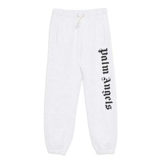 Palm Angels Grey Cotton Logo Print Joggers - male - Palm Angels - Sweatpants - Gray - 13 Y - Kids