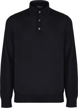 Ermenegildo Zegna ribbed long-sleeve polo shirt - men - Cashmere/Silk - 50 - Blue