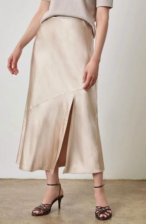Lilla P Satin Slit Front Skirt In Angora