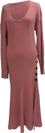 Self Portrait Knitted Scoop Neck Midi Dress in Pink Cotton