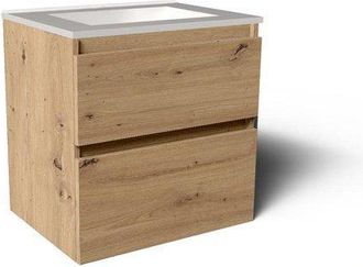 Saniclass Vita Badkamermeubelset - 60x60x46cm - 2 lades - greeploos - 1 wasbak - zonder kraangaten - overloop - keramiek - rustiek eiken