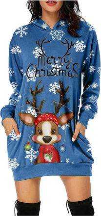 Generic Jumper Dress for Women UK Christmas Jumper Dress Womens Oversized Sweatshirt Long Sleeve Crew Neck Hoodies Ladies Reindeer Printed Dresses Funny Party