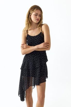 H&M Asymmetric chiffon dress in Black/dotted at Nordstrom, Size X-Small