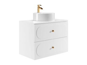 Vente-Unique Mueble de ba&ntilde;o suspendido con lavabo sobre encimera redondo - Blanco - 80 cm - SATOBAL