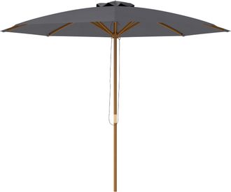 OUTSUNNY Wooden Garden Parasol with Rope Pulley Mechanism and 8 Ribs - Dark Grey | TJ Hughes