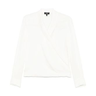 Theory Blouses, female, Beige, L, Silk Crossover Neckline Shirt Ivory