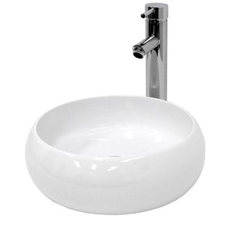 ECD Germany Lavabo de cer&aacute;mica con juego desag&uuml;e blanco lavamanos
