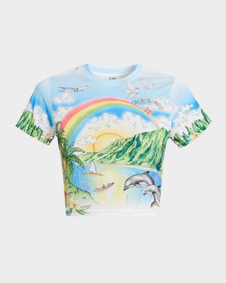 Casablanca Aloha Short-Sleeve Crop T-Shirt